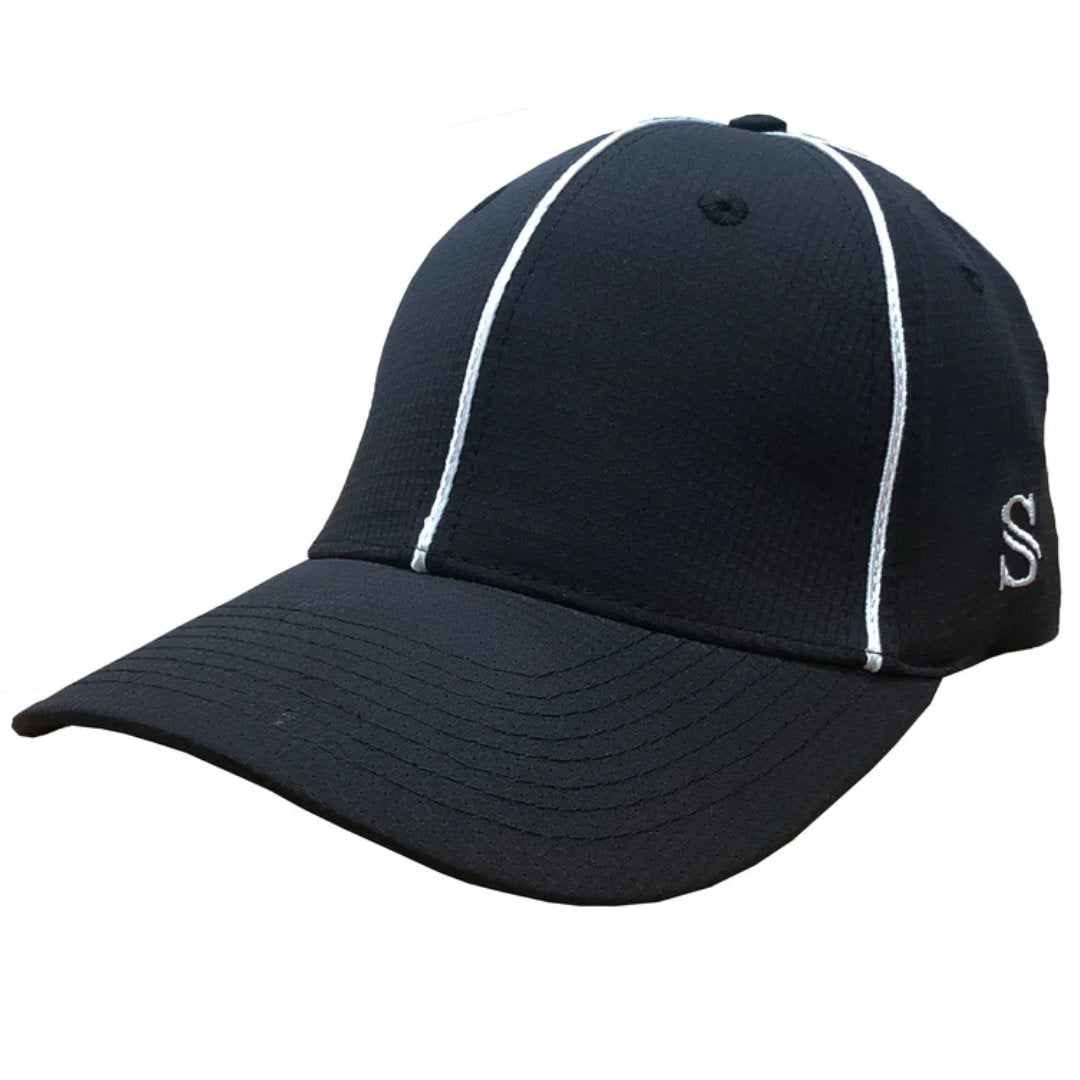 Smitty - Performance Flex Fit Hat - Black with White Piping